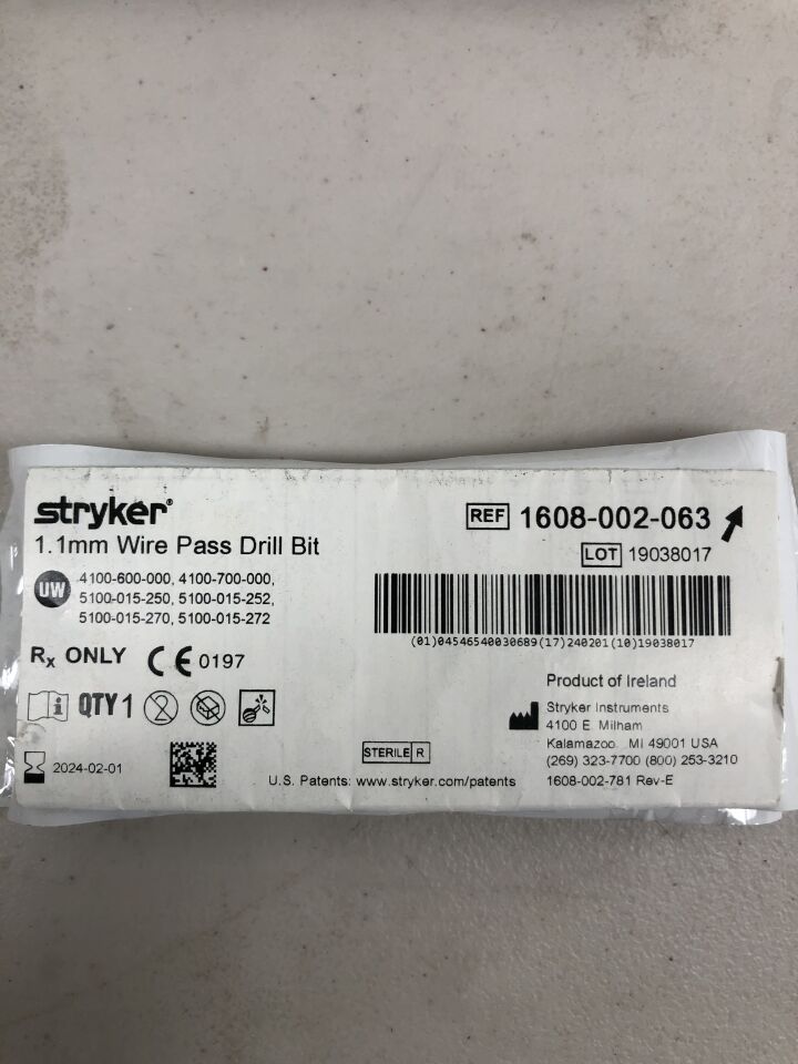 1608-002-063 - STRYKER - Stainless Steel Wire Pass Drill Micro Burr, 1 dia. x 10 mm, (EA) - ( Expiry Date: 2024-02-01 )