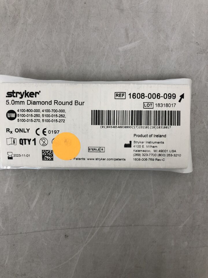 1608-006-099 - STRYKER - Round Diamond Burr, 5 mm Head Diameter, (EA) - ( Expiry Date: 2023-11-01 )