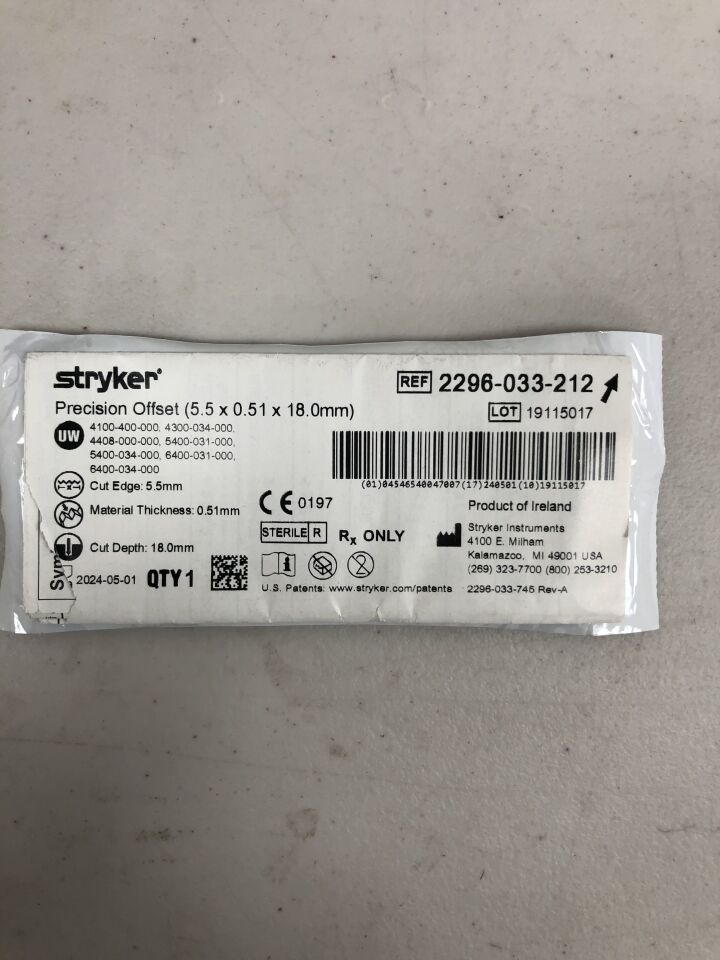 2296-033-212 - STRYKER - Precision Offset 5.5mm x 0.51mm x 18.0mm, (EA) - ( Expiry Date: 2024-05-01 )