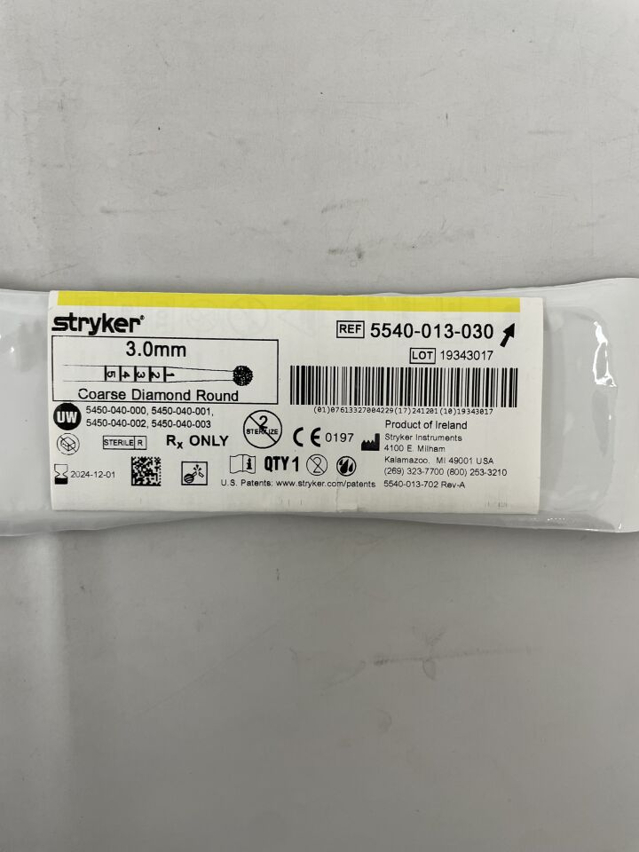 5540-013-030 - STRYKER - S2 Diamond Round Bur, Coarse 3.0mm, (EA) - ( Expiry Date: 2023-07-01 )