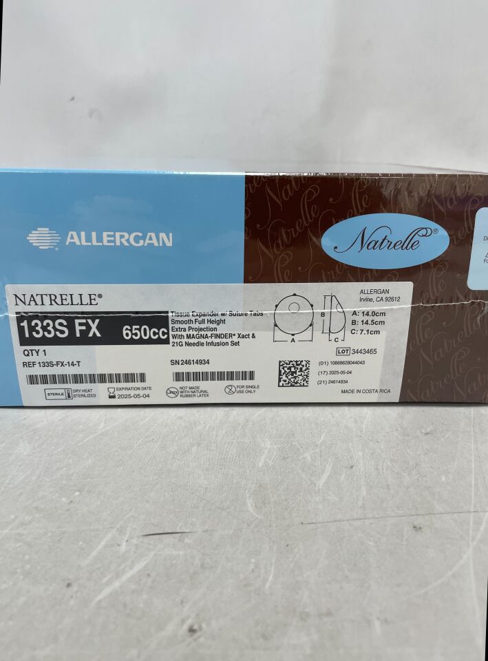 133S-FX-14-T - ALLERGAN - Natrelle  Tissue Expander with Suture Tabs, Smooth Full Height, Extra Projection with MAGNA-FINDER Xact, 650cc, () - ( Expiry Date:  )