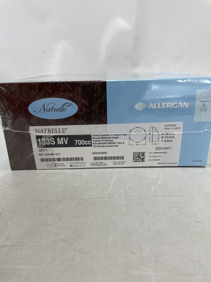 133S-MV-16-T - ALLERGAN - NATRELLE Tissue Expandet with Suture Tabs, Smooth Moderate, Variable Projection with MAGNA-FINDER, 700cc, () - ( Expiry Date:  )