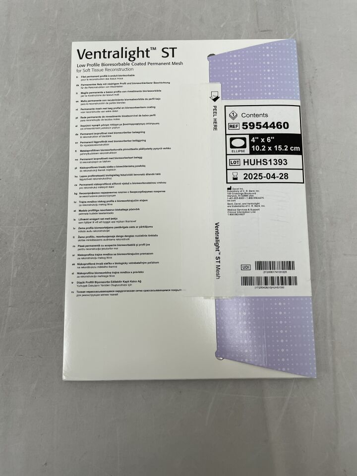 5954460 - BARD - Ventralight ST Mesh, Ellipse 4" x 6"
, (BX/1) - ( Expiry Date: 2025-04-28 )