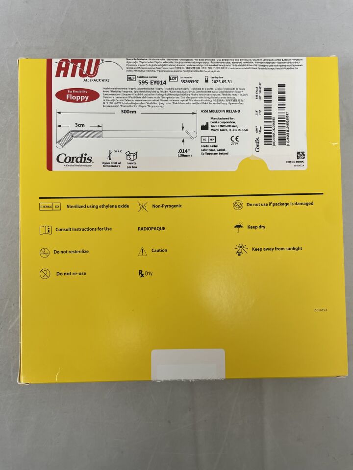 595EY014 - CORDIS - ATW Marker Wire Steerable Guidewire - J-Tip Floppy - .014" x 300cm, () - ( Expiry Date:  )