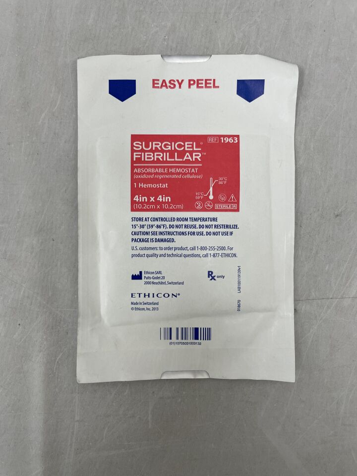 1963 - ETHICON - Surgicel Fibrillar Absorbable Hemostat 4in x 4in, () - ( Expiry Date:  )