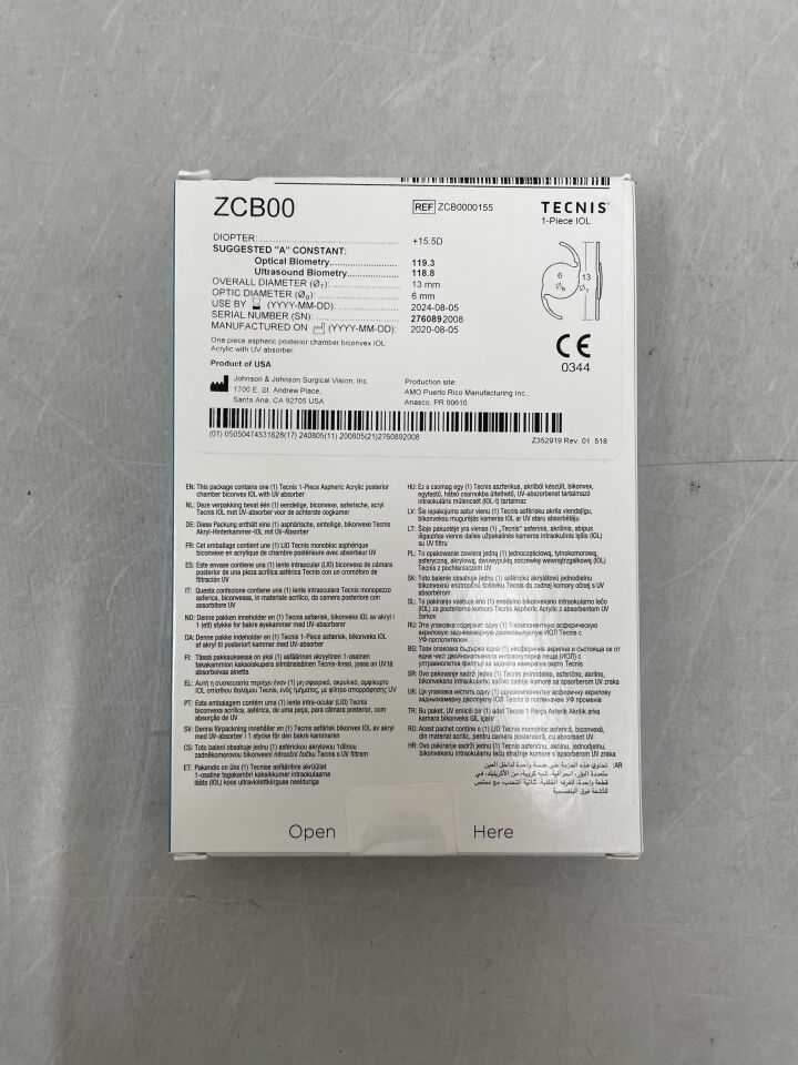 ZCB0000155 - JOHNSON & JOHNSON - tecnis 1-pc clear mono 6.0mm 15.5d, () - ( Expiry Date:  )