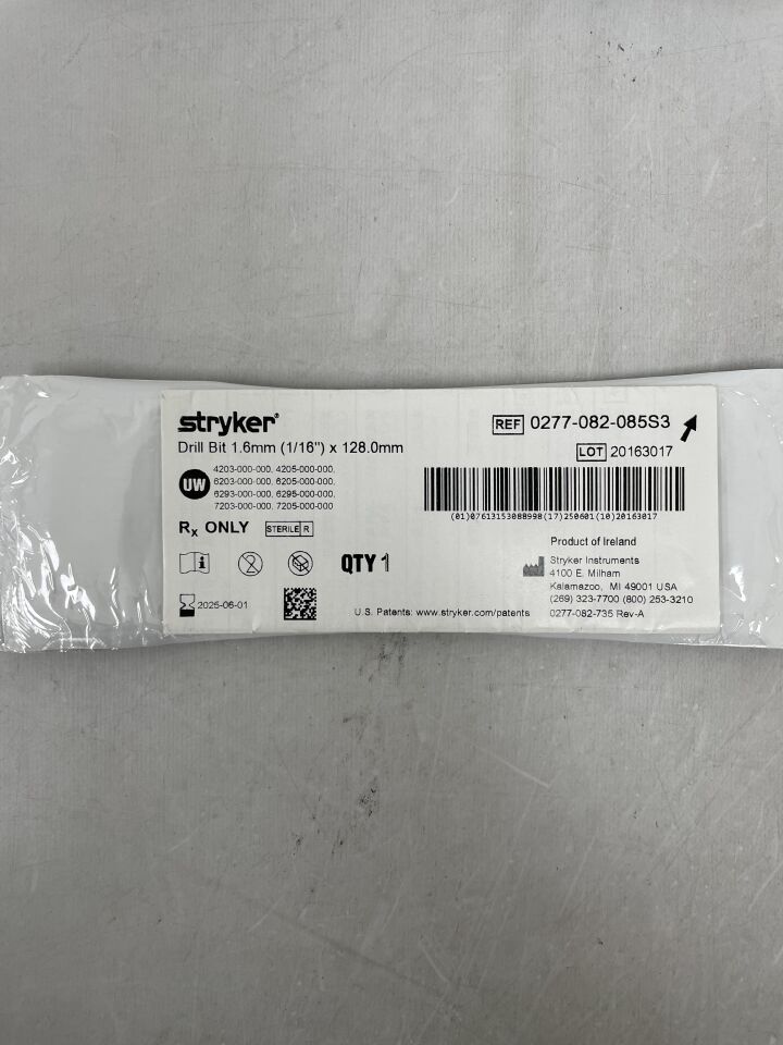 0277-082-085S3 - STRYKER - Minor Modification Product 1.6mm x 128mm Drill Bit, () - ( Expiry Date:  )