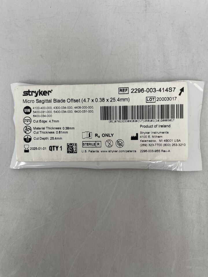 2296-003-414S7 - STRYKER - Micro Sagittal Blade 4.7mm x 25.4mm, () - ( Expiry Date:  )