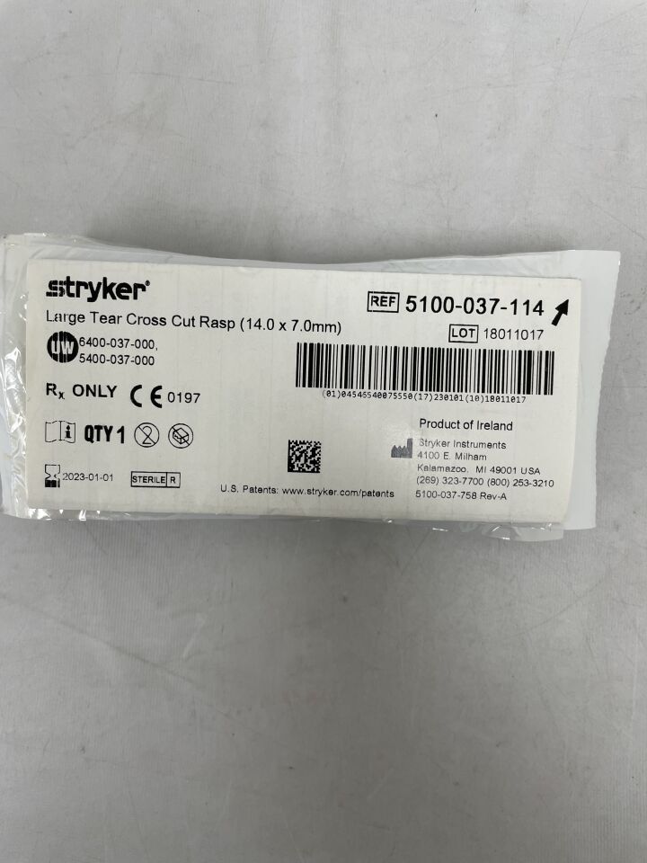 5100-037-114 - STRYKER - Large Tear Cross Cut Rasp: 14.0mm x 7.0mm, () - ( Expiry Date:  )
