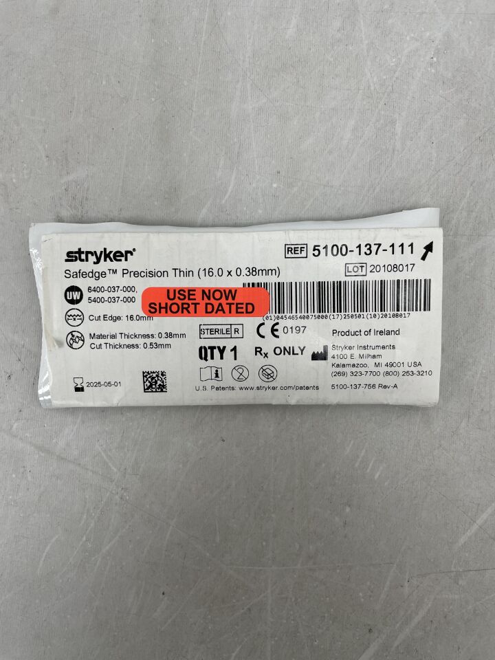 5100-137-111 - STRYKER - Safedge Short Blade, Short 16mm x 0.38mm, () - ( Expiry Date:  )