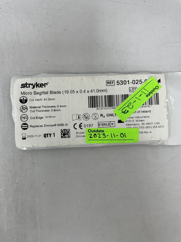 5301-025-031 - STRYKER - Micro Sagittal Blade, 0.4 mm Thickness, 19.5 mm Cut Edge, () - ( Expiry Date:  )