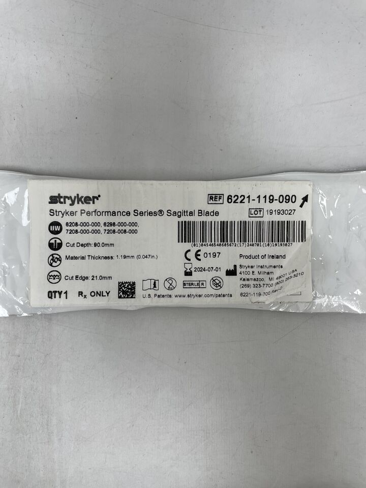 6221-119-090 - STRYKER - System 6 Sagittal Blade: 21mm x 90mm x 1.19mm, () - ( Expiry Date:  )