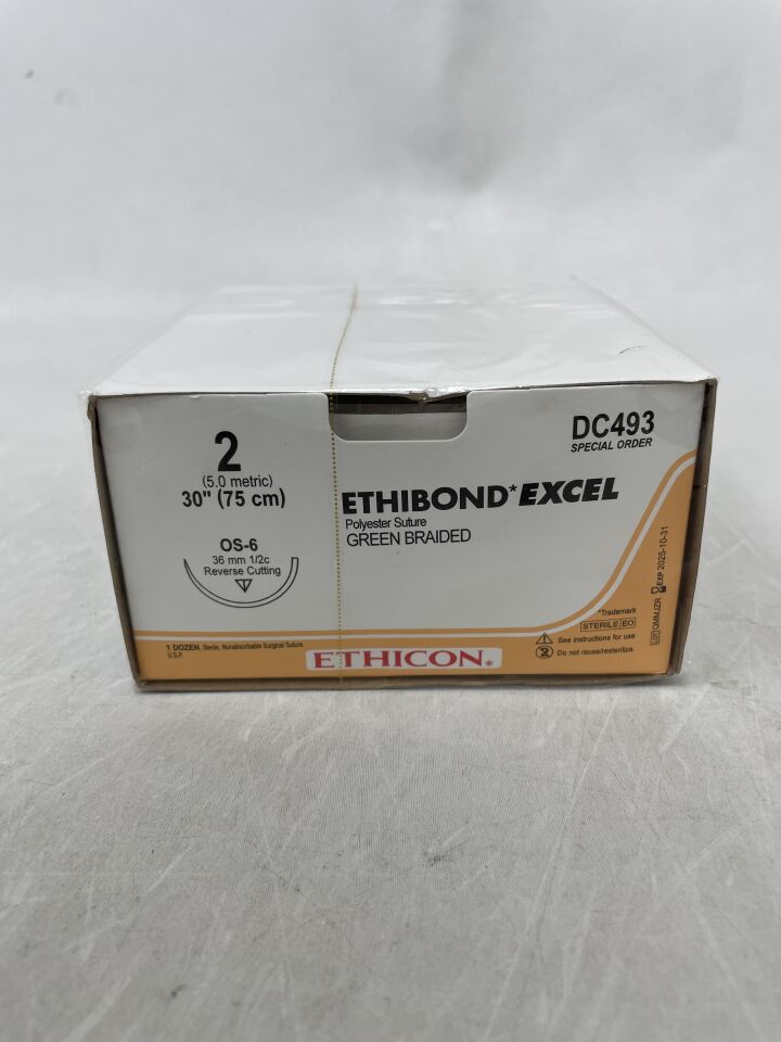 DC493 - ETHICON - Ethibond Excel 不可吸收編織塗層聚酯縫合線，2 號，（）-（有效期限：）