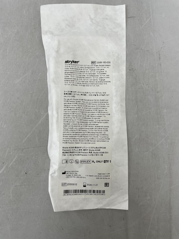 0306-160-000 - STRYKER - Estilete biselado de calibre 13 con funda, 5", ( ) - ( Fecha de caducidad : )