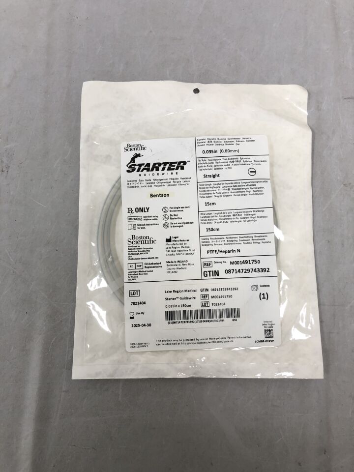 49175 - BOSTON SCIENTIFIC - Starter Guidewire - Bentson Straight - PTFE/Heparin N - .035" x 150cm, () - ( Expiry Date:  )