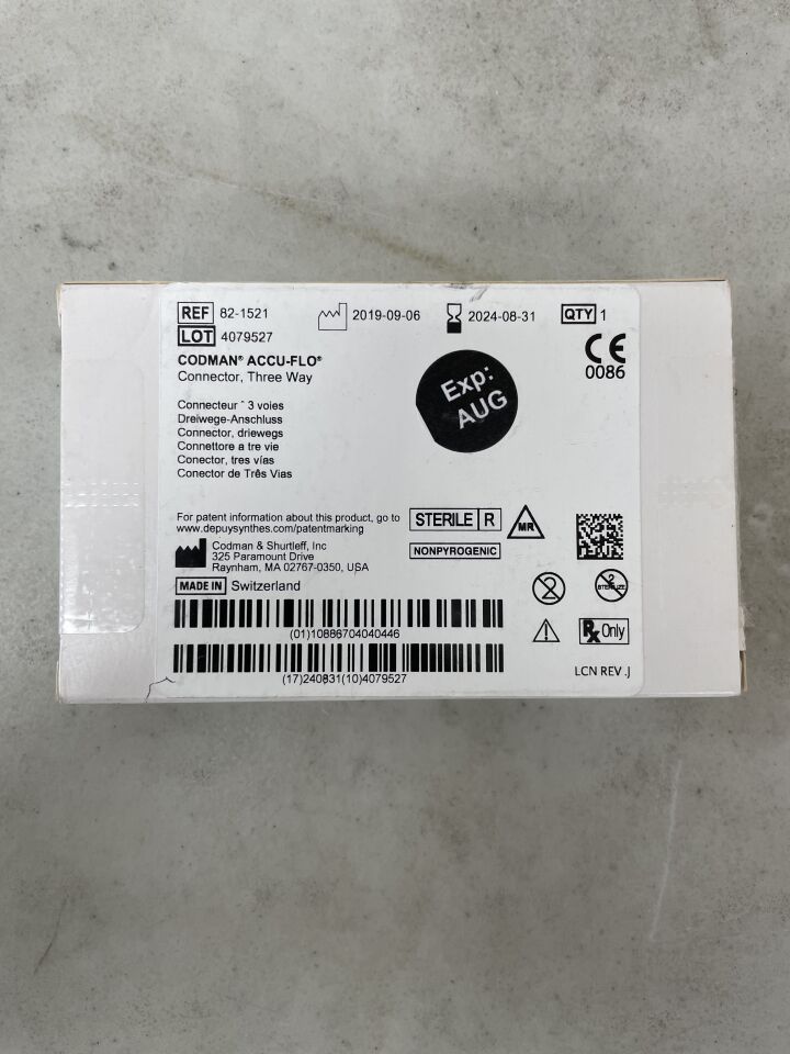 82-1521 - CODMAN - Accu-Flo Three-Way Y Connector, Stainless Steel, () - ( Expiry Date:  )