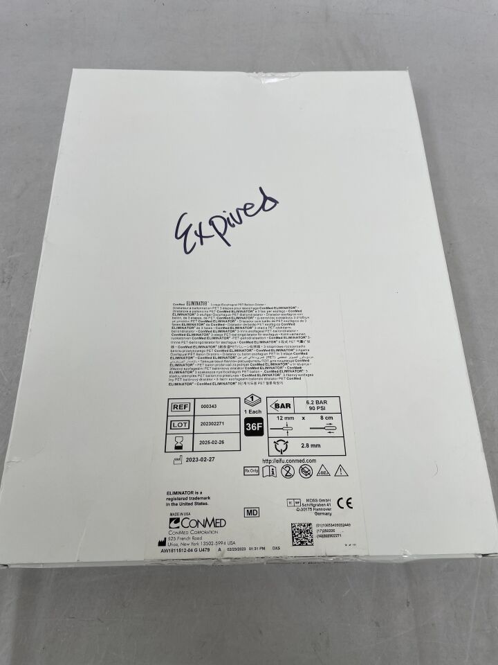 343 - CONMED - Eliminator PET Esophageal Balloon Dilator 12mm x 8cm x 180cm, () - ( Expiry Date:  )