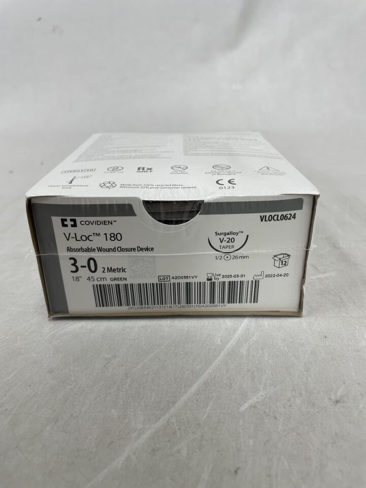 VLOCL0624 - COVIDIEN - V-Loc 180 Barbed green 18" V-20 (SH) Taper - absorbable, barbed, Knotless Wound Closure Device, suture, () - ( Expiry Date:  )