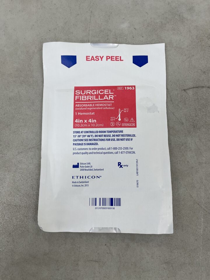 1963 - ETHICON - Surgicel Fibrillar Absorbable Hemostat 4in x 4in, () - ( Expiry Date:  )