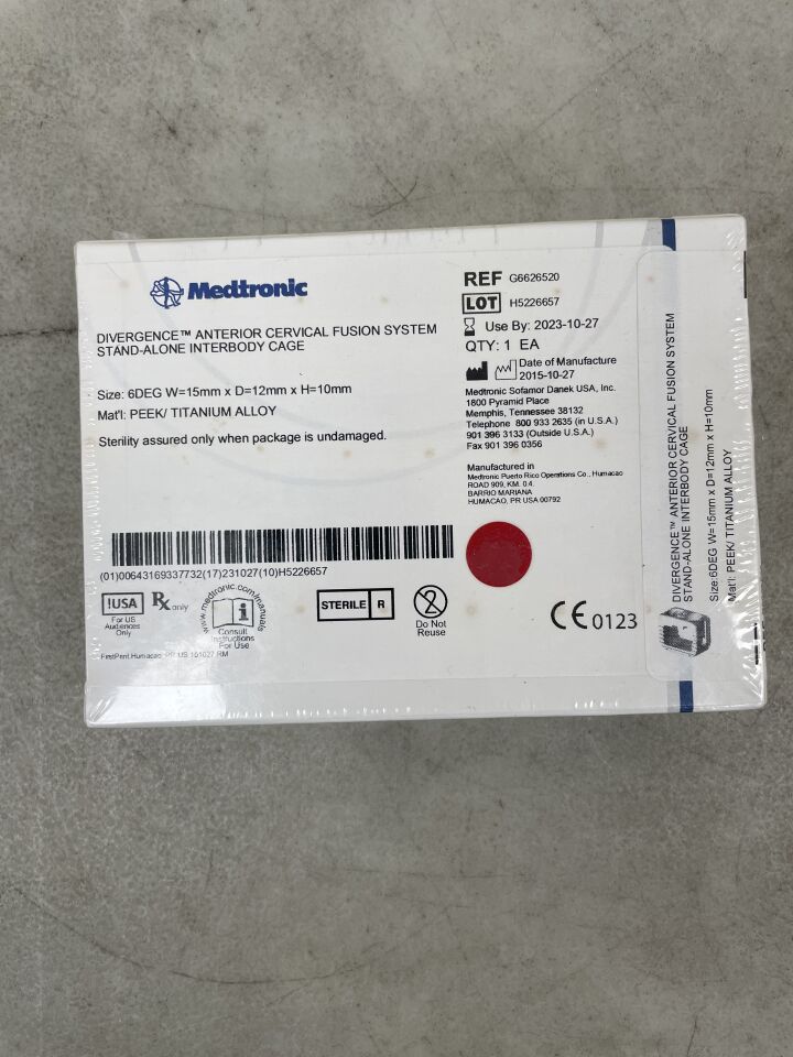 G6626520 - MEDTRONIC - Divergence Anterior Cervical Fusion System Stand-Alone Interbody Cage, 6 Degrees, 15 x 12 x 10mm, () - ( Expiry Date:  )
