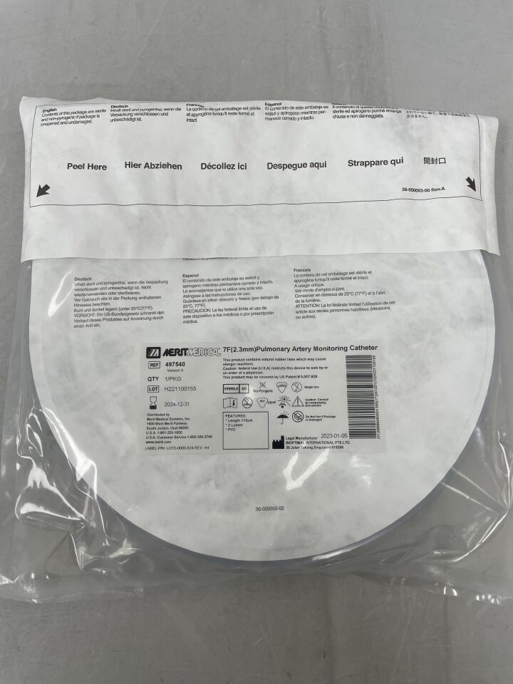 497540 - MERIT MEDICAL - Pulmonary Artery Catheter, Heparin w/Latex Balloon, 7F, () - ( Expiry Date:  )