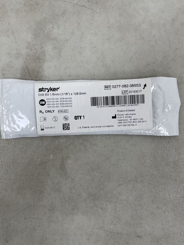0277-082-085S3 - STRYKER - Minor Modification Product 1.6mm x 128mm Drill Bit, () - ( Expiry Date:  )