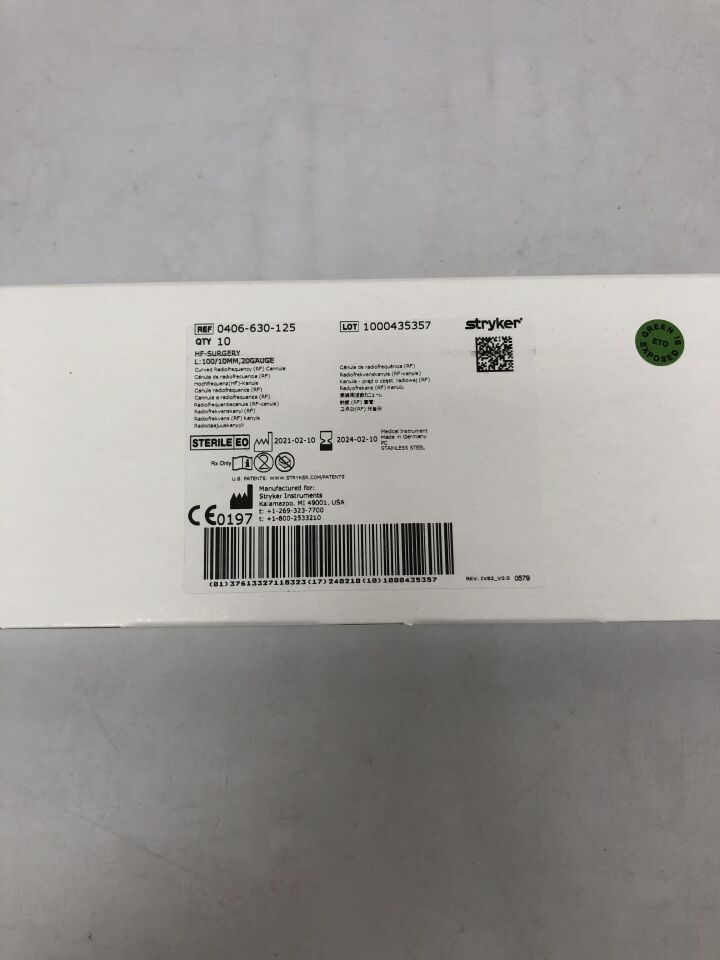 0406-630-125 - STRYKER - RF Cannula, HF-Surgery 20G x 100mm, 10mm Tip, Curved, () - ( Expiry Date:  )