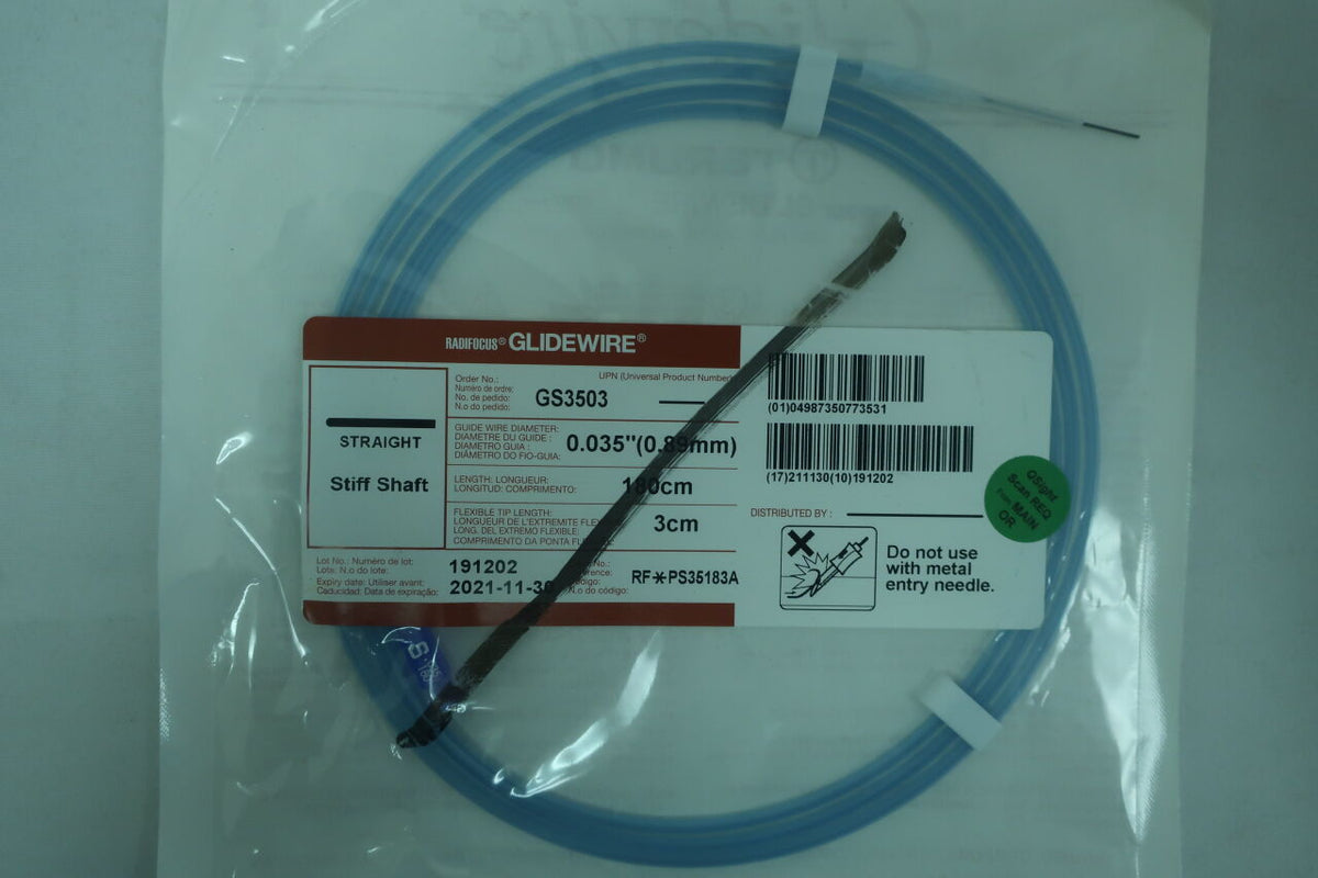 GS3503 - TERUMO - Radifocus Glidewire - Straight Stiff Shaft - .035" x 180cm x 3cm, ()