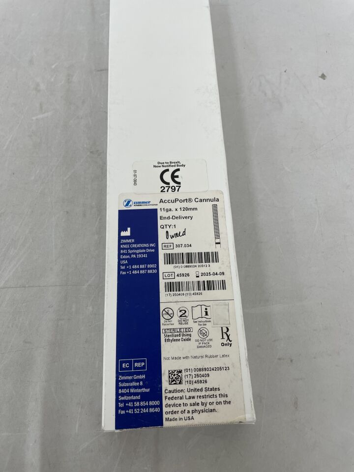 307.034 - ZIMMER - AccuPort Delivery Cannula, 11G x 120mm, End Delivery, () - ( Expiry Date:  )