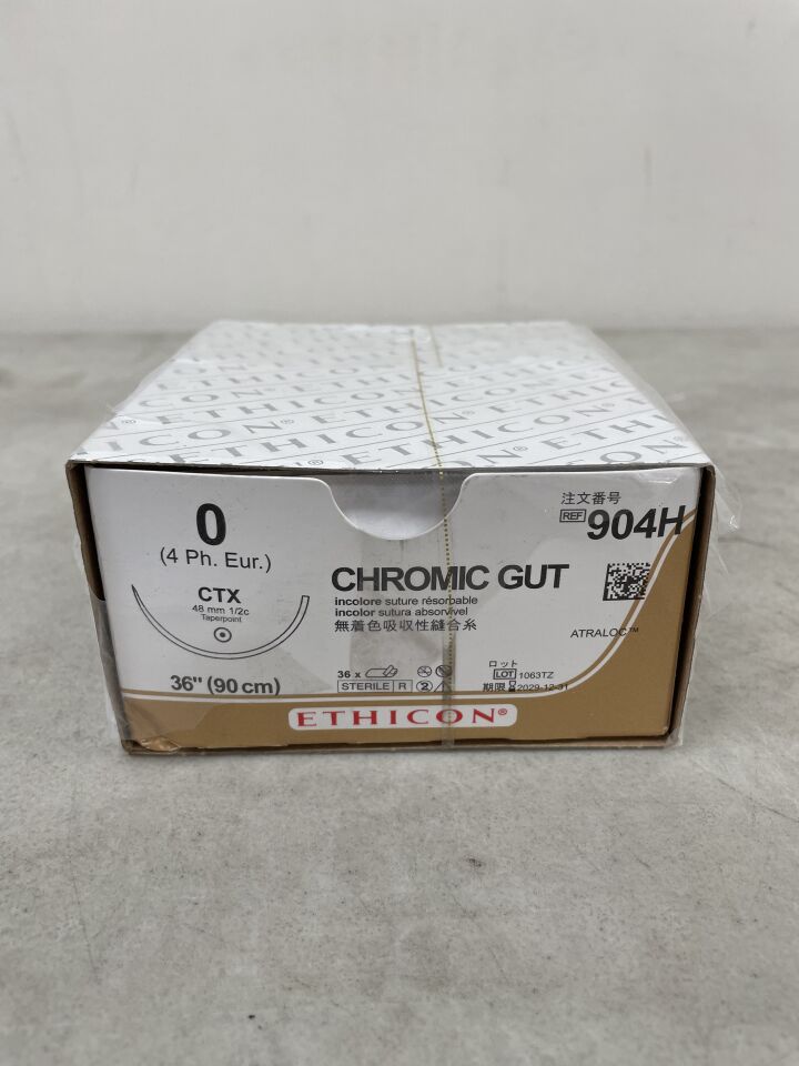 904H - ETHICON - 腸線鉻制可吸收單絲縫合線，0號，36吋長，CTX針，（）-（有效期限：）