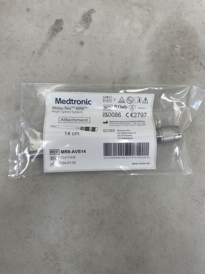 MR8-AVS14  -  MEDTRONIC  -  Midas Rex MR8 Large Bore Straight Variable Attachment, 14 cm , (  )  -  ( Expiry Date :  )