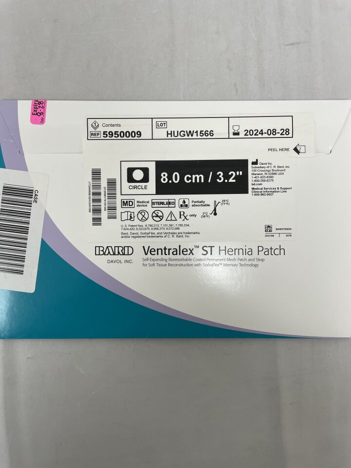 5950009 - BARD - Mesh Ventralex ST Hernia Patch, Large Circle w/Strap 8.0cm, () - ( Expiry Date:  )