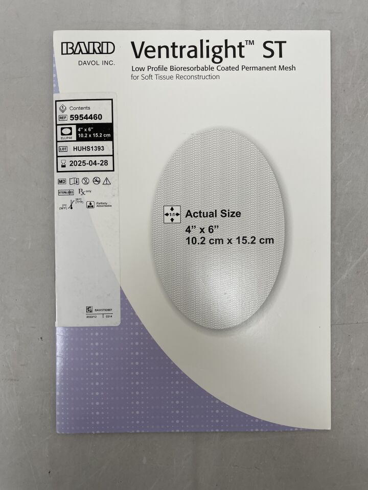 5954460 - BARD - Ventralight ST Mesh, Ellipse 4" x 6"
, (BX/1) - ( Expiry Date: 2025-04-28 )