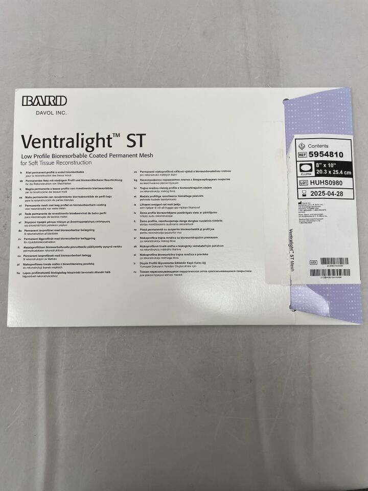 5954810 - BARD - Ventralight ST Medium Weight Monofilament Polypropylene Mesh, 8 x 10 in., () - ( Expiry Date:  )