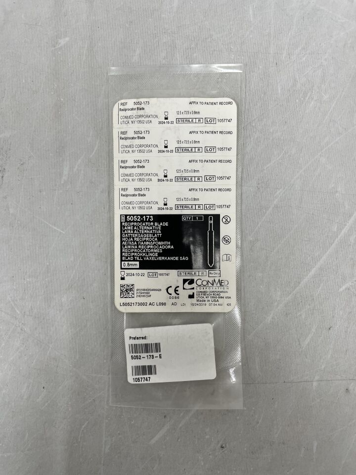 5052-173 - CONMED - Linvatec Reciprocator Blade: 12.5 x 73.5 x 0.8mm, () - ( Expiry Date:  )