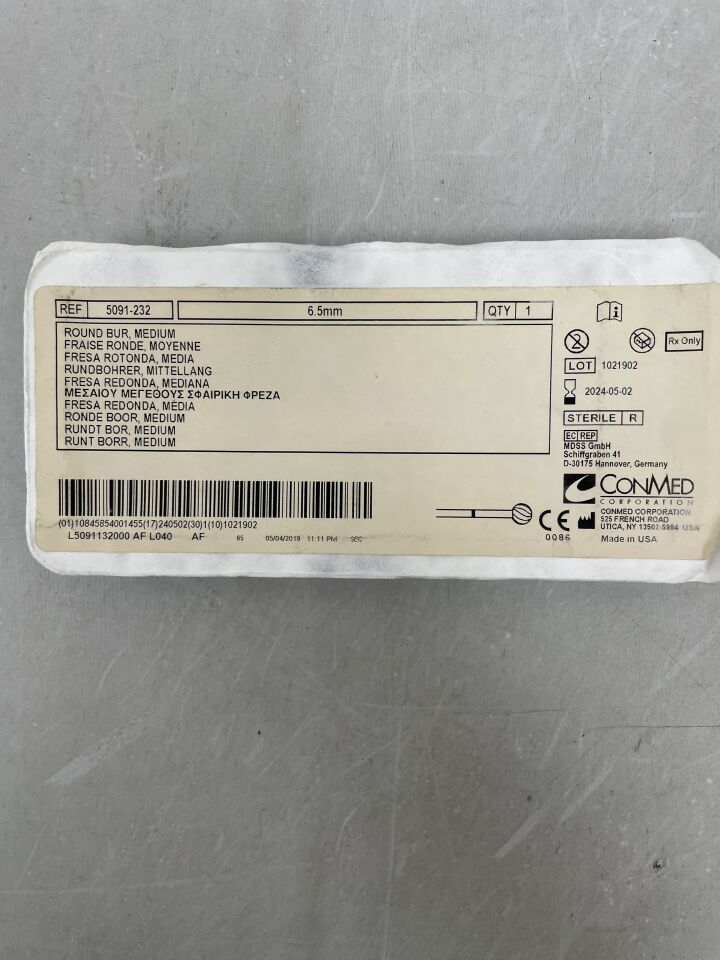 5091-232 - CONMED - Round Bur, Medium 6.5mm, 10 Flutes, () - ( Expiry Date:  )