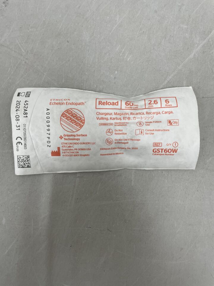 GST60W - ETHICON - Echelon Endopath Stapler Reload with Gripping Surface Technology, White, 2.6 Open x 1 mm Closed Height, () - ( Expiry Date:  )