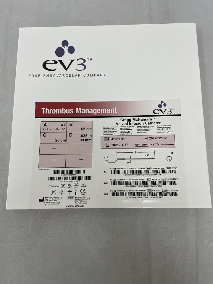 41036-01 - EV3 - Thrombus Management Cragg-McNamara Valved Infusion Catheter - 4Fr x 65cm x 20cm
, () - ( Expiry Date:  )