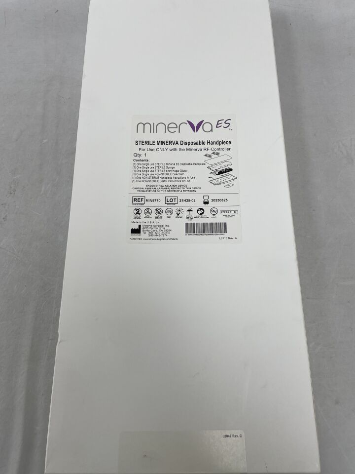 MIN9770 - MINERVA SURGICAL - Disposable Handpiece, contains 1 Minerva ES Disposable Handpiece, 1 Syringe, 1 8mm Hegar Dilator, 1 Desiccant, () - ( Expiry Date:  )