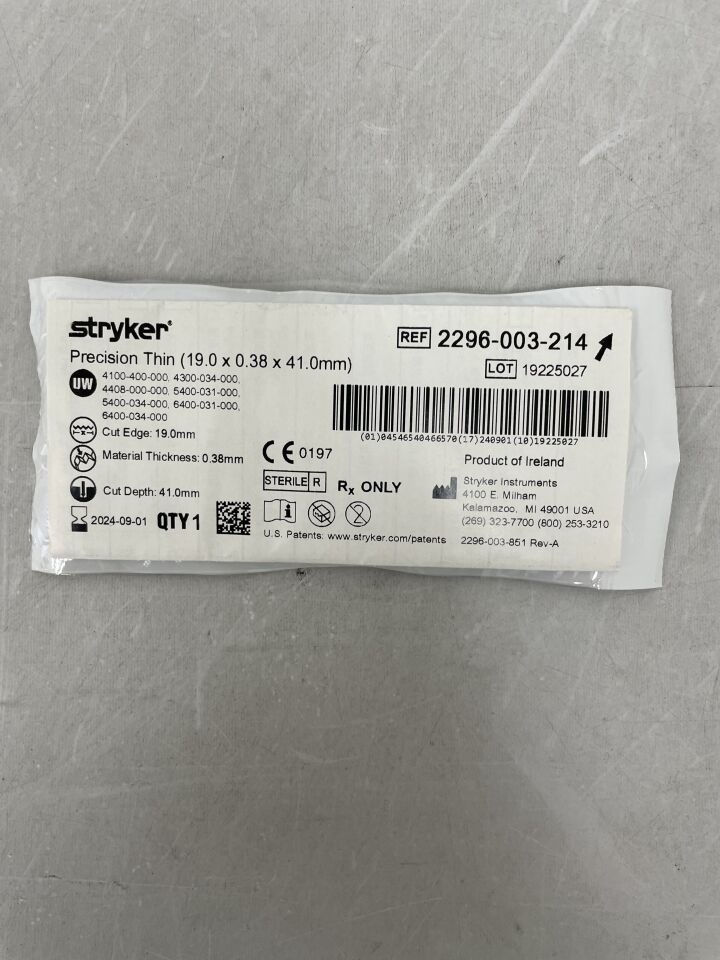 2296-003-214 - STRYKER - Precision Thin Medium Narrow Blade, 41  x 19 mm, () - ( Expiry Date:  )