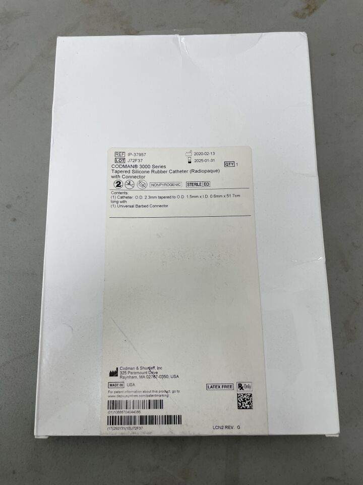 IP-37957 - CODMAN - 3000 Series Tapered Silicone Rubber Catheter, 1.5mm x 0.6mm x 51.7cm, (BX/1)