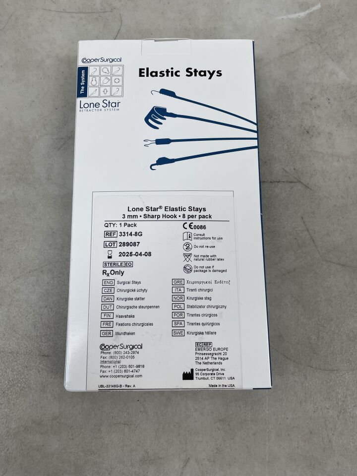 3314-8G - COOPER SURGICAL - Lone Star Elastic Stays, 3mm Sharp Hook (8 per pack), () - ( Expiry Date:  )