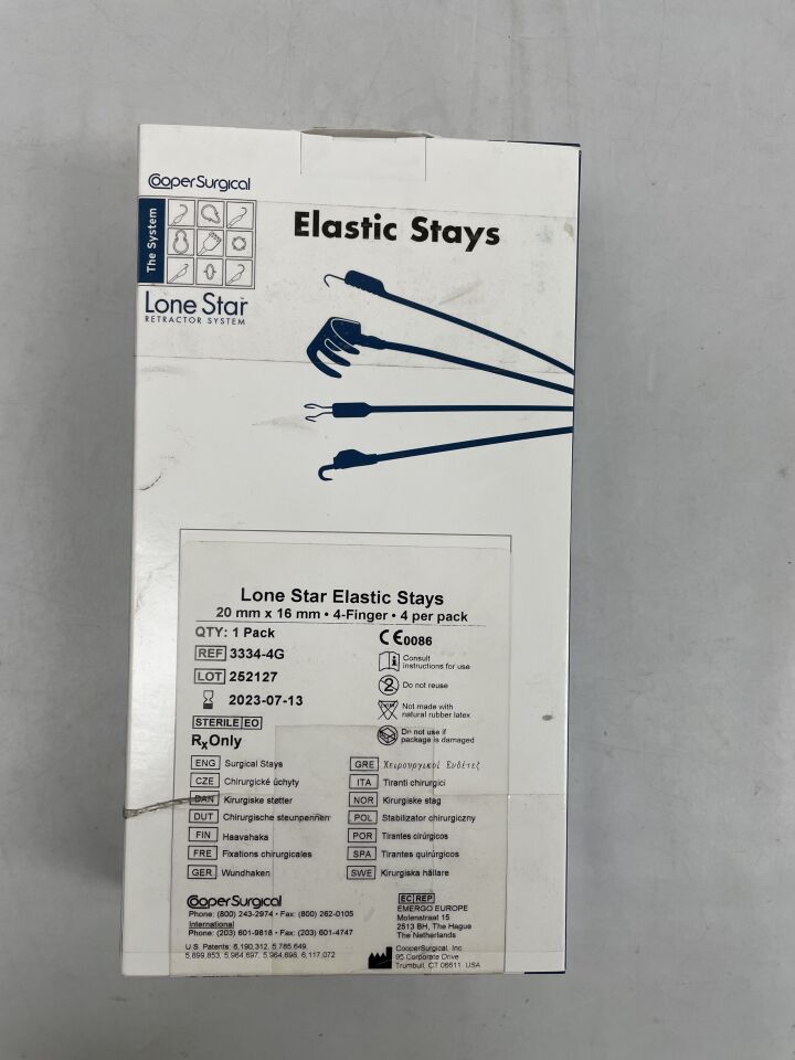 3334-4G - COOPER SURGICAL - Lone Star Elastic Stays, Sharp Hook, 4-Finger, 20mm x 16mm, () - ( Expiry Date:  )