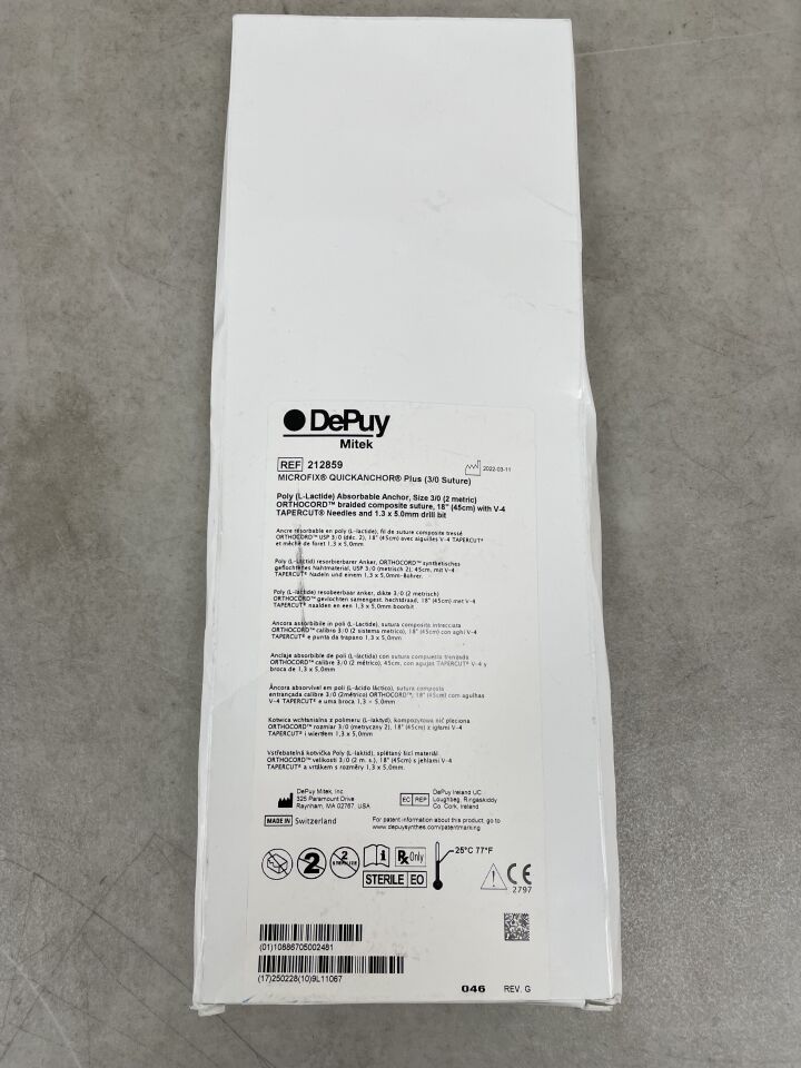 212859 - DEPUY - Microfix QuickAnchor Plus PLA Suture Anchor with Orthocord Suture and V-4 Needle, () - ( Expiry Date:  )