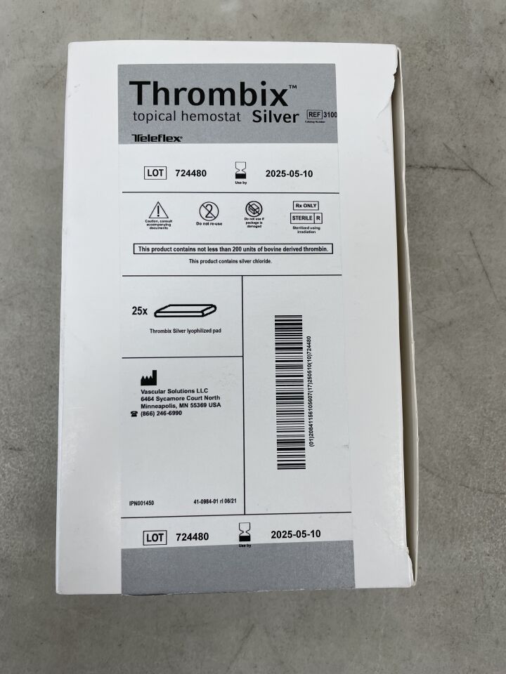 3100 - TELEFLEX - Vascular Solutions Thrombix Topical Hemostat Silver, Iyophilized Pad, () - ( Expiry Date:  )