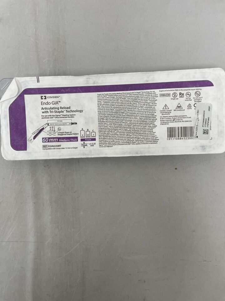 EGIA60AMT - COVIDIEN - Endo GIA 標準尖端中/厚組織可彎曲縫合器替換裝，紫色，60 毫米，（）-（有效期：）