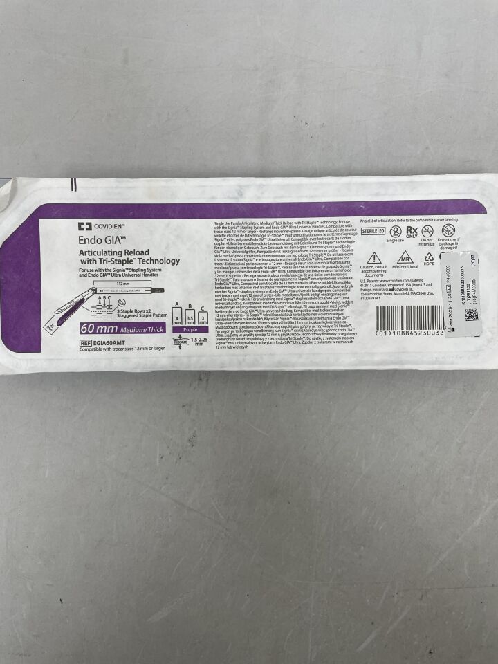 EGIA60AMT - COVIDIEN - Endo GIA 標準尖端中/厚組織可彎曲縫合器替換裝，紫色，60 毫米，（）-（有效期：）