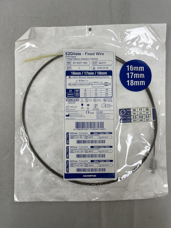 BD-400P-1880 - 奧林巴斯 - ezdilate - 固定導絲食道三段式球囊擴張導管，8.0cm x 6.3fr (2.1mm)，16mm/17mm/18mm，（）-（有效期限：）