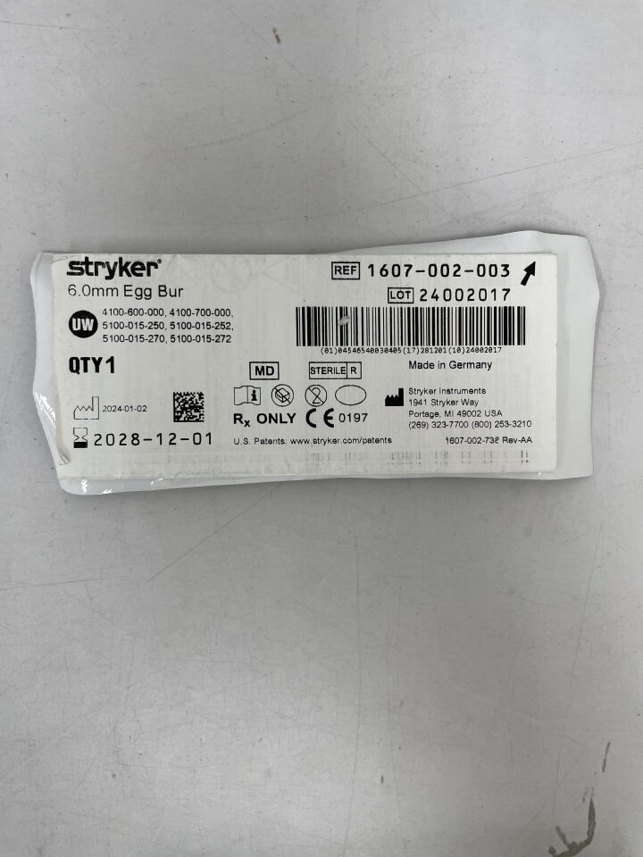 1607-002-003  -  STRYKER  -  Egg Bur, 6.0mm , (  )  -  ( Expiry Date :  )