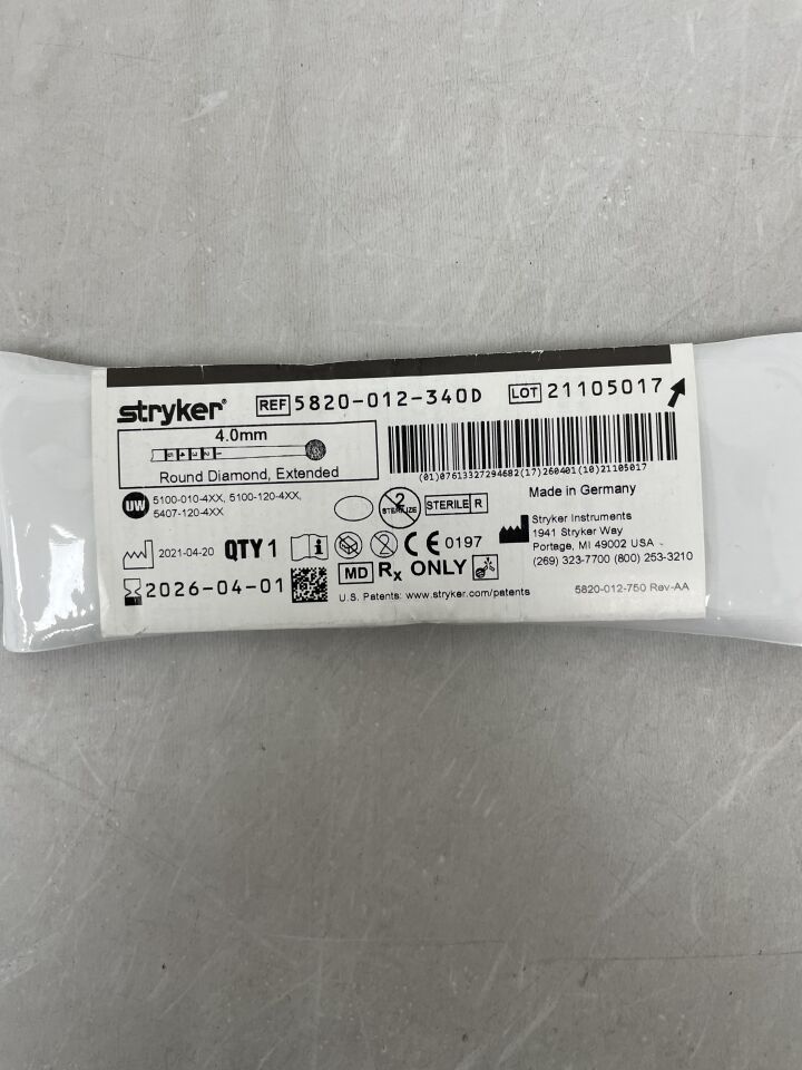 5820-012-340D  -  STRYKER  -  4.0mm Round Diamond Bur, Extended , (  )  -  ( Expiry Date :  )